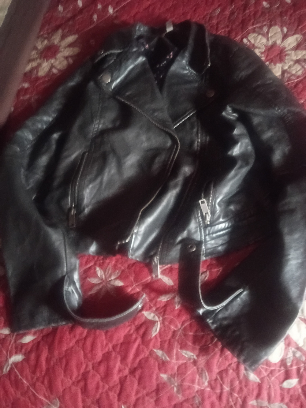 Cape Juby Black Faux Leather Moto Jacket with Belted Hem